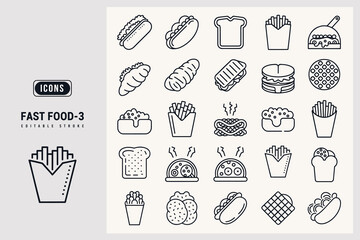Pixel Art Fast Food Icons Set Delicious Food Collection White Background.