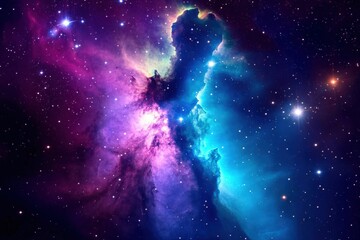 Obraz premium A stunning cosmic scene featuring vibrant nebulae, sparkling stars, and a mix of purple and blue hues representing the beauty of outer space.