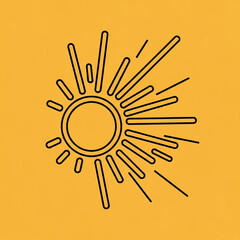 Minimalist line art sun icon with radiating rays in a simple and clean outline style