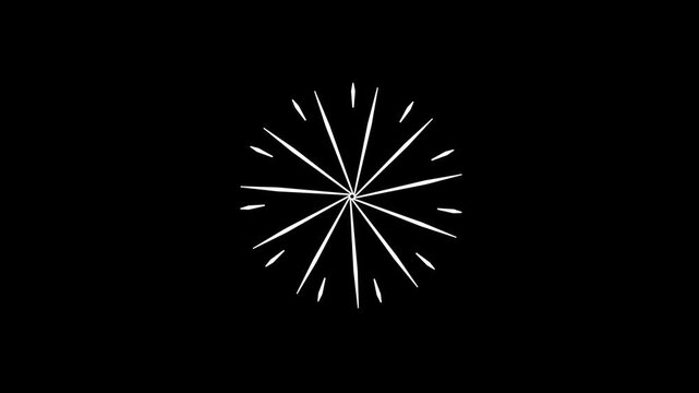 Circle explosion with line shape fireworks blast, Vibrant circle burst firework explosion animation with fast moving glowing lines, Bursts And Sparks, ellipse bursting on black screen