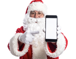 Santa Claus Showing Smartphone Screen — Transparent Background