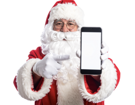 Santa Claus Showing Smartphone Screen — Transparent Background