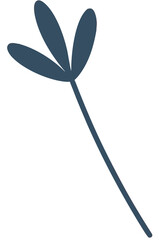 Stylized blue leaf on dark backdrop on transparent background.