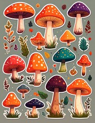 Mushroom stickers, autumnal