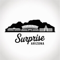 Obraz premium ‎Surprise, Arizona Skyline Silhouette — Minimal Vector Illustration with White Tank Mountains Backdrop
