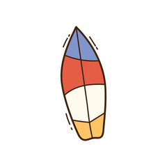 Colorful Surfboard Illustration With Blue Red White And Yellow Sections On A Transparent Background In A Flat Design Style Ideal For Summer Themes