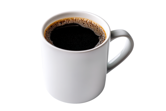 A steaming mug of black coffee, isolated on a transparent background, ideal for morning routines and cafe themes