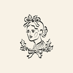 Minimalist Christmas vector illustration in hand-drawn line art style. Festive design for cards, posters, prints, and modern holiday greetings.