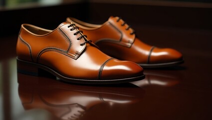 Elegant Brown Leather Dress Shoes – Luxury Men’s Fashion Footwear on Neutral Background
