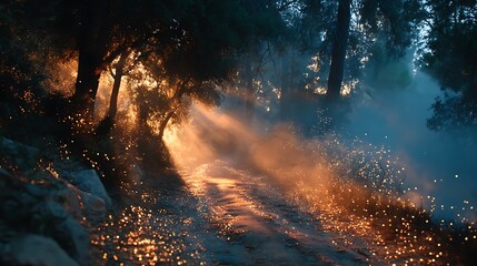 Dramatic sunlight breaking through trees high resolution picture