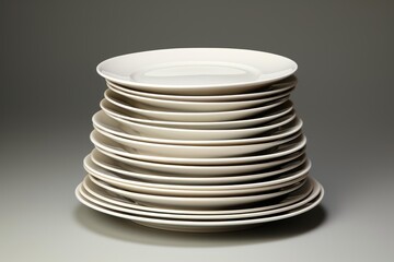 Obraz premium Many white plates stacked high creating a beautiful abstract image on a simple gray background