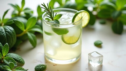 Refreshing Lime and Mint Summer Drink – Cold Citrus Beverage with Ice and Fresh Herbs