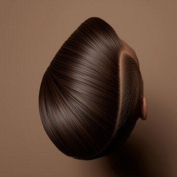 Top-down view of fashionable undercut hairstyle, sharp fade line with detailed texture, neutral tone background, strong directional lighting emphasizing hair contrast, masculine modern