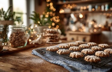 Freshly baked christmas cookies cooling on wire rack