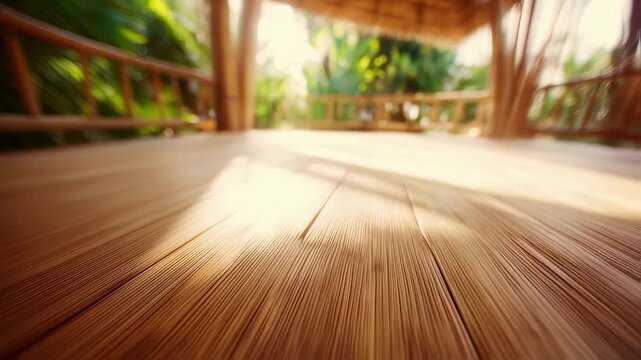 Medium shot showing installation of textured bamboo boards focus on intricate surface patterns with the surrounding environment out of focus.