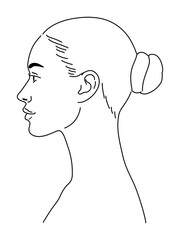 Vector sketch of Side view portrait of young beautiful woman with perfect face shape isolated on white background. Close up girl face.Simple hand line drawing at white
