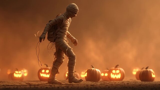 Berjalan-jalan dengan Mummy di Sekitar Labu, Video Horor Halloween