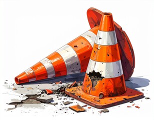 Traffic Cone Accident Illustration