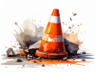 Traffic Cone Accident Illustration