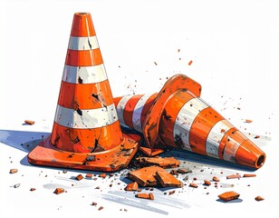 Traffic Cone Accident Illustration