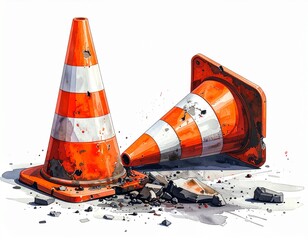 Traffic Cone Accident Illustration