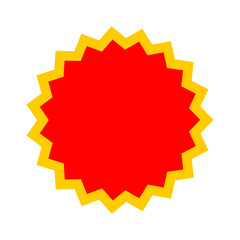 Red starburst badge with yellow border. Bold geometric sale tag design for discount labels, promotional stickers, and attention-grabbing marketing graphics