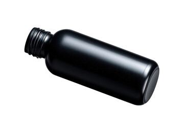 Fototapeta premium Black opaque bottle lying on its side isolated on transparent background