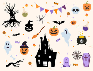 Halloween clipart, illustrations and design elements set.