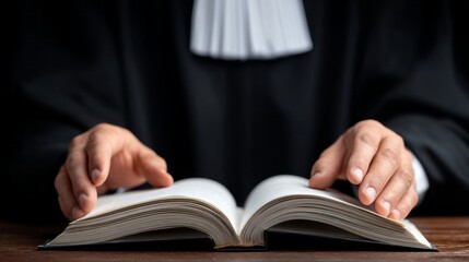 Judge carefully reviewing important legal documents in a courtroom setting during a hearing