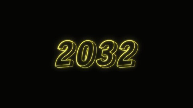  2032 New Year Text Neon Seamless Loop 4K Glowing Typography Animation for VFX and Video Editing