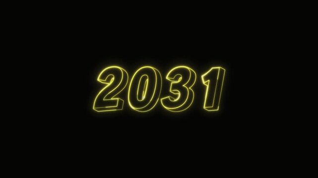  2031 New Year Text Neon Seamless Loop 4K Glowing Typography Animation for VFX and Video Editing
