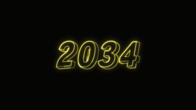  2034 New Year Text Neon Seamless Loop 4K Glowing Typography Animation for VFX and Video Editing