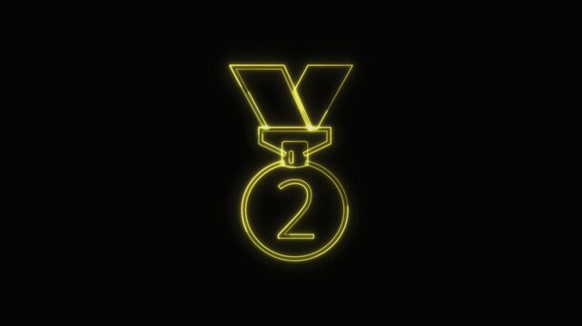  2nd Place Medal Icon Neon Seamless Loop 4K with Black Background Animated Promotional Typography for Video Editing