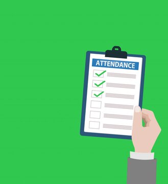 attendance clipboard with checklist. Questionnaire, survey, clipboard, task list. Flat design,
