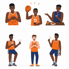 Collection of Happy Young Men Illustrations: Sports, Socializing, and Digital Life