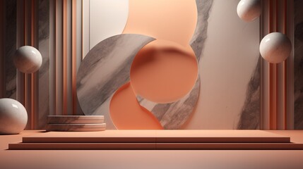 Abstract Geometric Art Installation with Circular and Linear Elements in Warm Tones