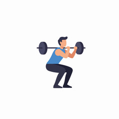 Flat design illustration of a man performing barbell squats, representing strength training, fitness, and a healthy workout lifestyle.