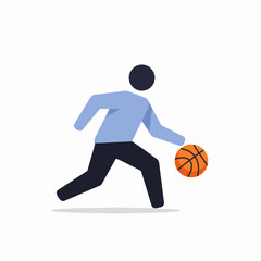 Stylized vector illustration of a person dribbling a basketball, representing sport, activity, and recreation.