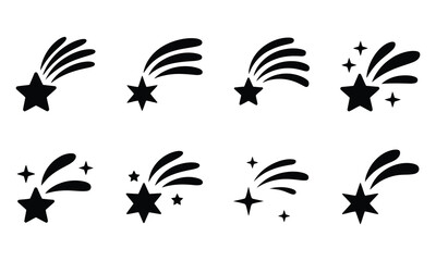 Set of black shooting star icons illustration vector isolated on white background