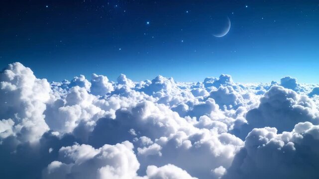 Aerial view of fluffy clouds at night