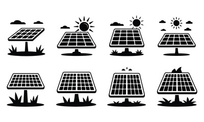 Set of solar panel illustrations energy renewable concept design vector