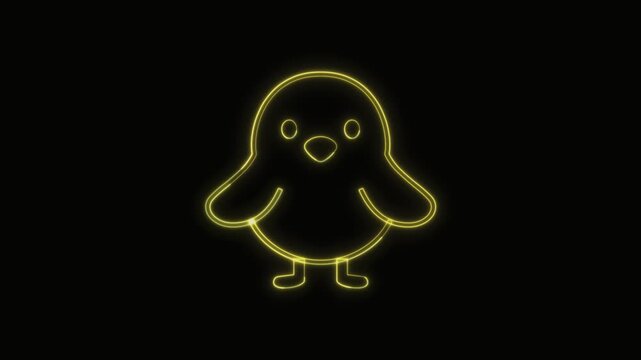  Baby Chick Icon Neon Seamless Loop 4K with Black Background Animated Promotional Typography for Video Editing