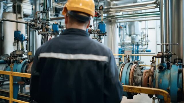 Medium shot of engineer using predictive maintenance tools on industrial devices to forecast malfunctions and optimize operational efficiency.