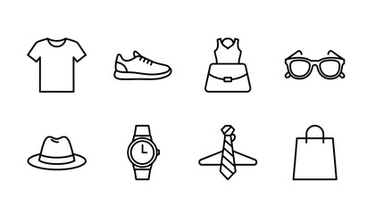 Fashion & Clothing Line Icons Collection.