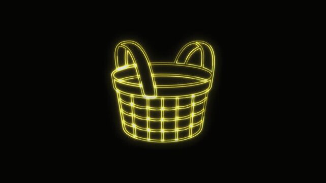  Basket Icon Neon Seamless Loop 4K with Black Background Animated Promotional Typography for Video Editing