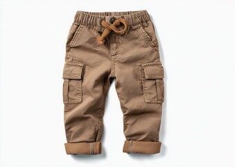 Child's light brown cargo pants, elastic waist