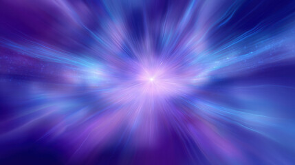 Rich blue-violet gradient with central luminous burst and swirling light trails