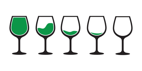 Different filled wine glasses vector icon set illustration.