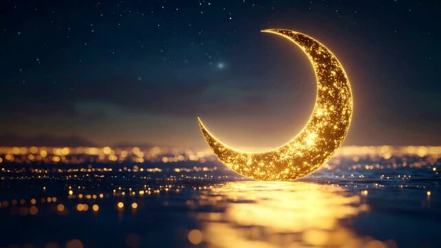 Golden crescent moon reflection