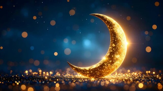 Golden crescent moon night sky
